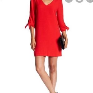Charles Henry tie sleeve red dress